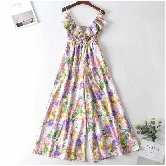 Boho Floral Print Ruffle Wide leg Cami Jumpsuit - Picture 6 of 8